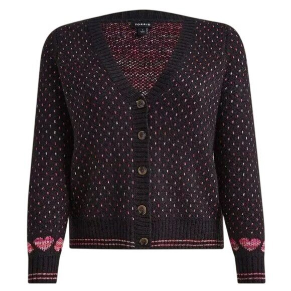 TORRID Sweaters - Torrid Women's Pink Hearts V Neck Button Cardigan Sweater Sz 2 (18/20) Valentine